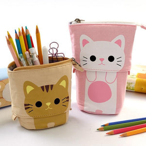 Cartoon Cute Cat Bear Sheep Canvas Foldable Standing Pencil Case Stationery - NINI SHOP