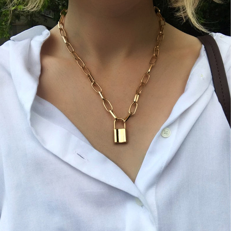 Lover Lock Pendant Choker Necklace Steampunk Padlock Heart Chain Necklace Jewelry Gift - NINI SHOP