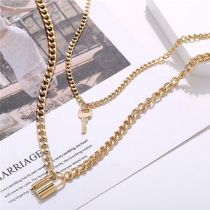 Multi-layer Lover Lock Pendant Steampunk Padlock Heart Chain Necklace Jewelry Gift - NINI SHOP