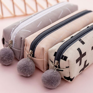 Plush Ball Pencil Case for Girls Cute Canvas Cosmetic bag Pen Bag - NINI SHOP