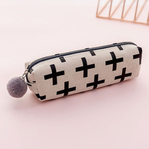 Plush Ball Pencil Case for Girls Cute Canvas Cosmetic bag Pen Bag - NINI SHOP