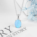 Load image into Gallery viewer, 925 Sterling Silver Pendant Necklaces Created Oval White Pink Blue Opal Necklace - NINI SHOP
