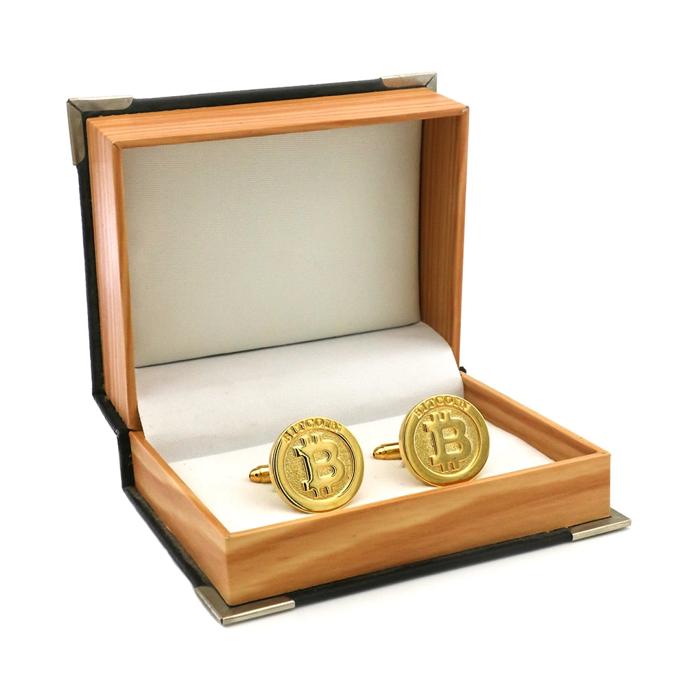 Men's Bitcoin Cufflinks Copper Material Golden Color - NINI SHOP