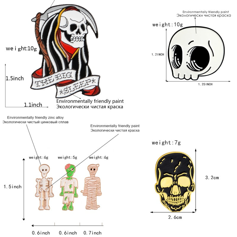 Happy Halloween !  Gothic Dark Skeleton Skull Coffin Zombie Rib Enamel Pins Collection - NINI SHOP