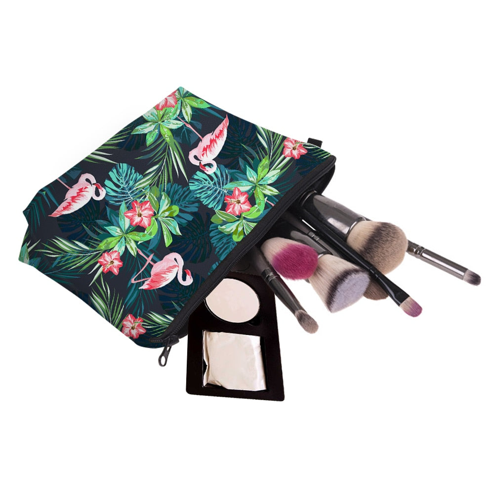 Cosmetic Bags Flamingo Flower Travel Makeup Storage with Zipper - NINI SHOP
