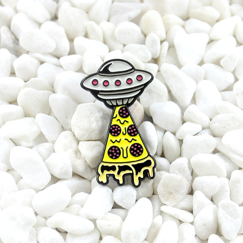 Pizza UFO Pin Alien Brooch Funny Space Enamel Pin - NINI SHOP