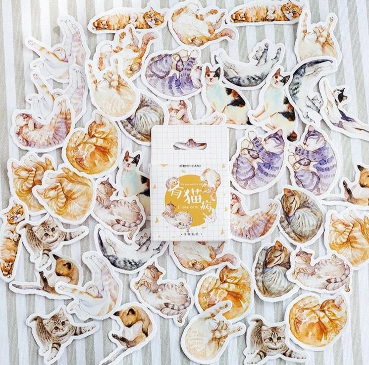 45PCS/box New Cute Sick Cat Paper Label Sealing Stickers - NINI SHOP