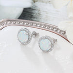 Load image into Gallery viewer, 925 Sterling Silver Round White Pink Blue Opal Earrings with Cubic Zirconia - NINI SHOP
