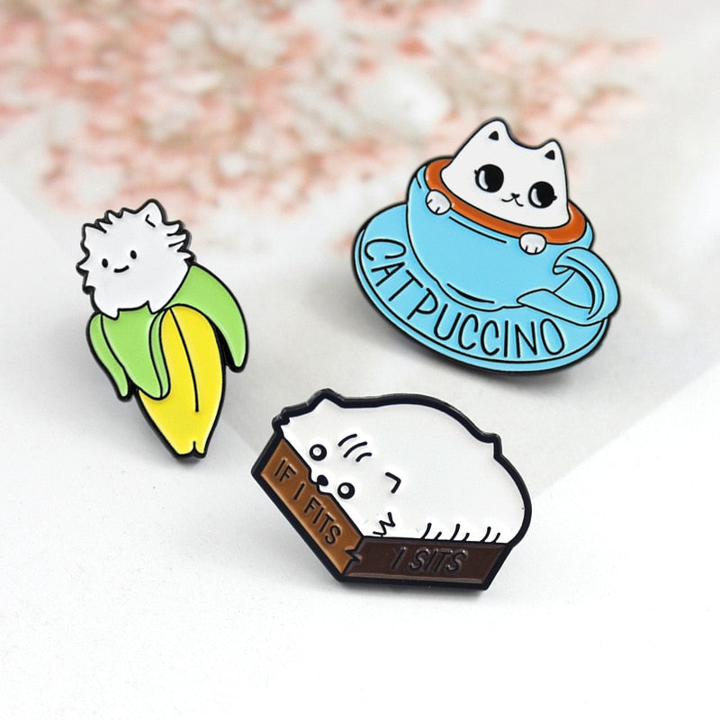Catpuccino Brooches for Women Cute Banana If I Fit Coffee Cup Enamel Pin - NINI SHOP