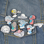 Load image into Gallery viewer, Blue Flower Hair Statue Classic Brooches Lapel Pins - NINI SHOP
