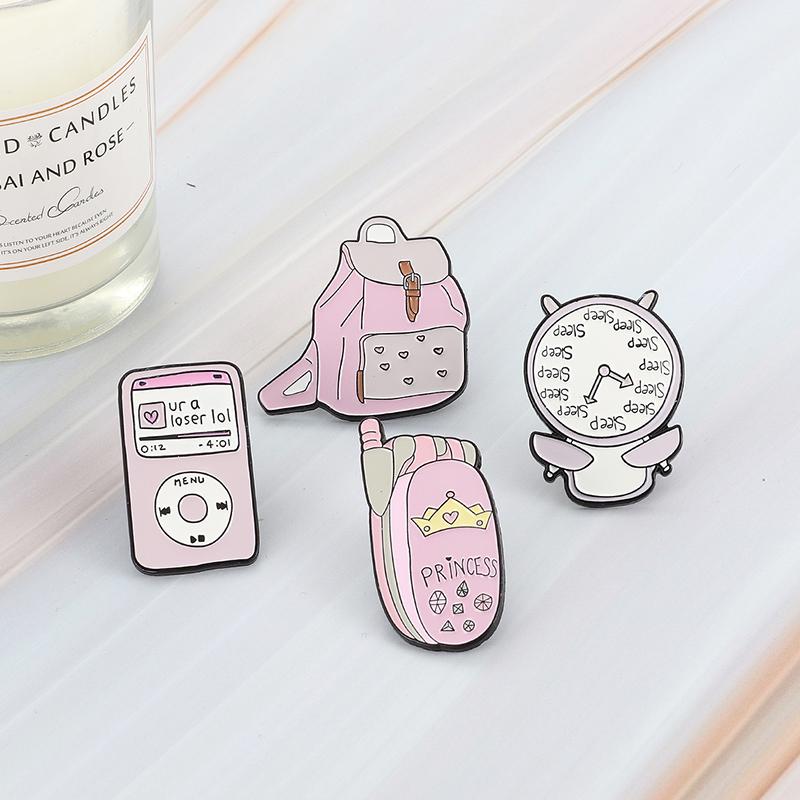 Cute Backpack Camera CD Book Pink Series Badges Enamel Lapel Pins - NINI SHOP