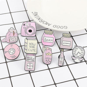 Cute Backpack Camera CD Book Pink Series Badges Enamel Lapel Pins - NINI SHOP