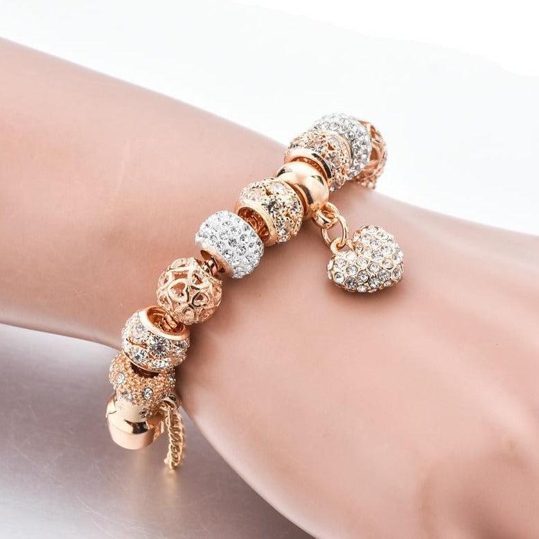Crystal Heart Charm And Bangle Gold Bracelet For Women Jewellery Bracelet - NINI SHOP