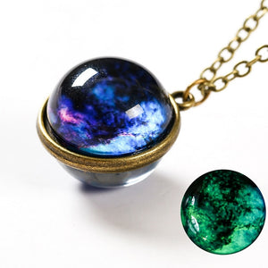 Galaxy Luminous Universe Pendant Double Sided Planet Glass Man Necklace - NINI SHOP