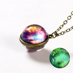 Galaxy Luminous Universe Pendant Double Sided Planet Glass Man Necklace - NINI SHOP