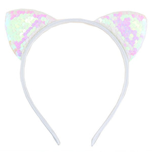 Reversible Sequin Cat Ears Headband Shiny Cute Bling Hairband Hair Accessories - NINI SHOP