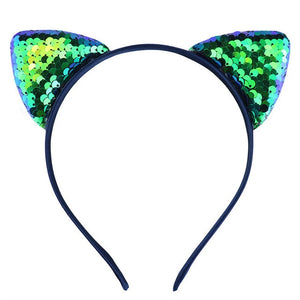 Reversible Sequin Cat Ears Headband Shiny Cute Bling Hairband Hair Accessories - NINI SHOP