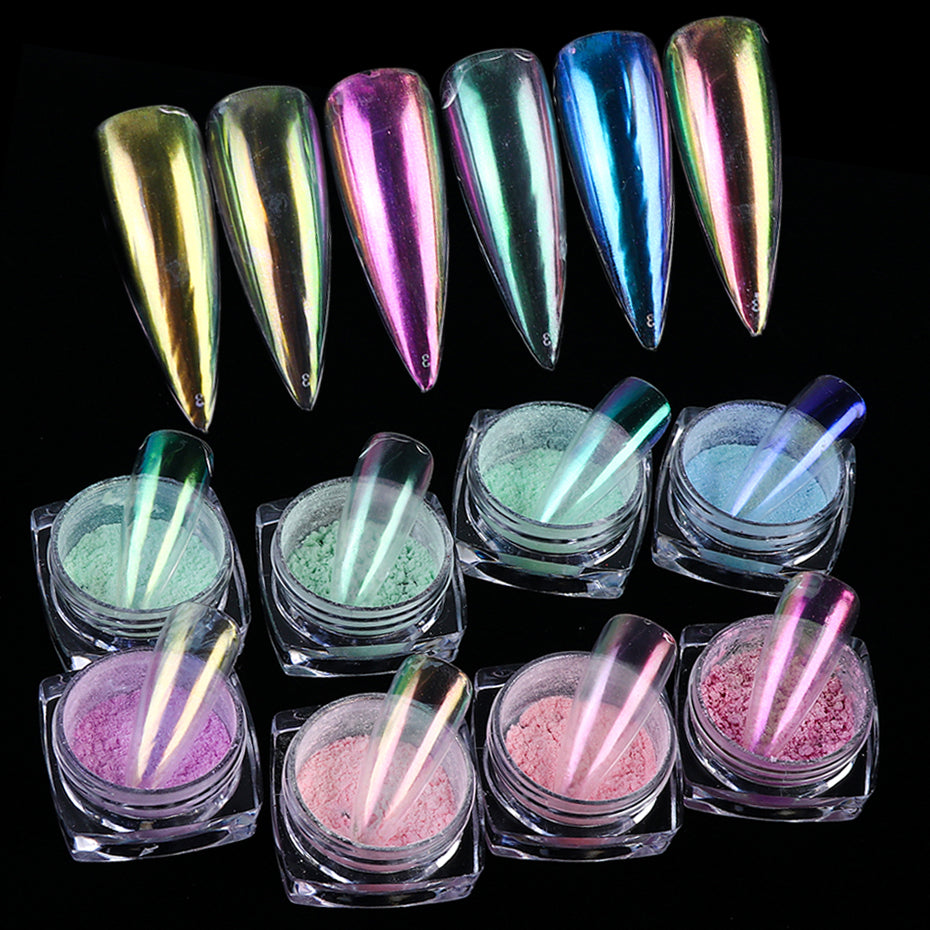 12PCS Transparent Nail Mirror Glitter Powder Neon Colourful Chrome Pigment - NINI SHOP