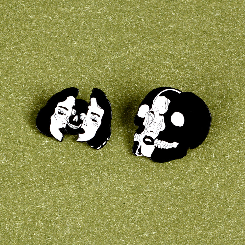 Double Faces Women and Skull Faces Enamel Pins Brooches Badges - NINI SHOP