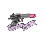 Load image into Gallery viewer, Fight Like a Girl Enamel Pins Custom Lipstick Gun Magic Wand Brooches - NINI SHOP
