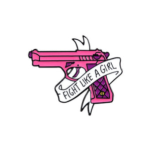 Fight Like a Girl Enamel Pins Custom Lipstick Gun Magic Wand Brooches - NINI SHOP