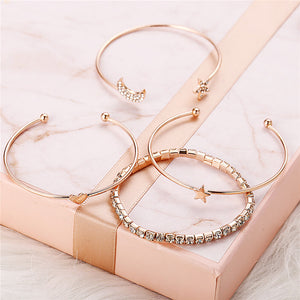 Bangle Gold Color Star Heart Moon Bead Crystal Bracelet Charm Jewelry Gift For Women - NINI SHOP