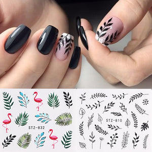 1pc Water Nail Stickers Decal Black Flowers Leaf Transfer Nail Art Decorations - NINI SHOP