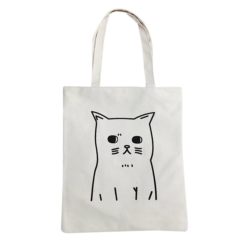 Ladies Cat Handbags Cloth Canvas Shopping Travel Women Eco Reusable Tote Bag - NINI SHOP