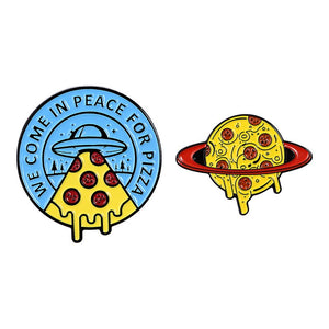 Multi-element Pizza Series Pins UFO Alien Dog Tree Hands Enamel Pins - NINI SHOP