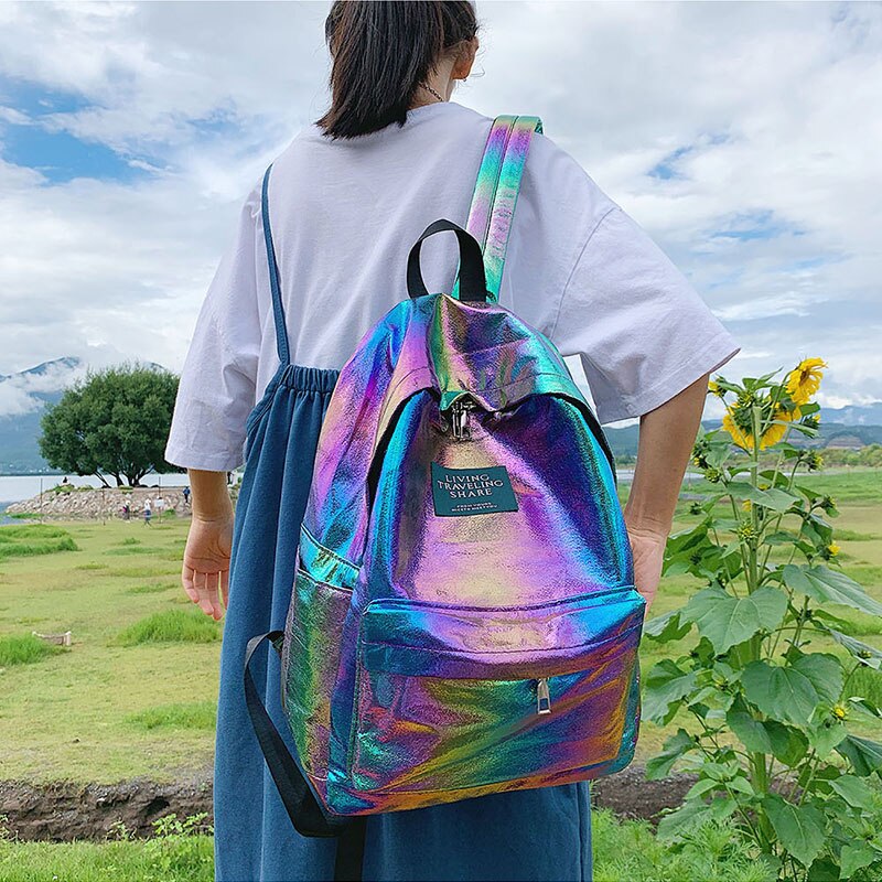 Holographic Women Backpacks Gradient Colour School Bags - NINI SHOP