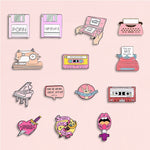 Load image into Gallery viewer, Pink Collection Cartoon Recorder Typewriter Piano Lipstick Brooches - NINI SHOP
