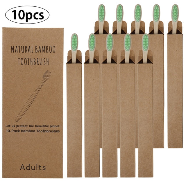 10PCS Toothbrush Eco-Friendly Rainbow Bamboo Soft Fibre Toothbrush - NINI SHOP