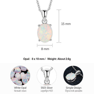 925 Sterling Silver Pendant Necklaces Created Oval White Pink Blue Opal Necklace - NINI SHOP