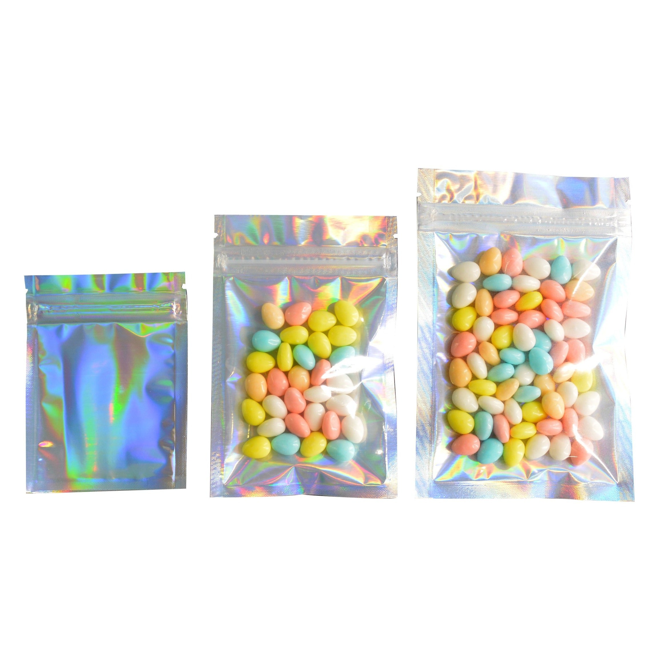 100PCS Zip Lock Aluminum Foil Holographic Food Pouch Waterproof Zipper Re-closable Bags - NINI SHOP