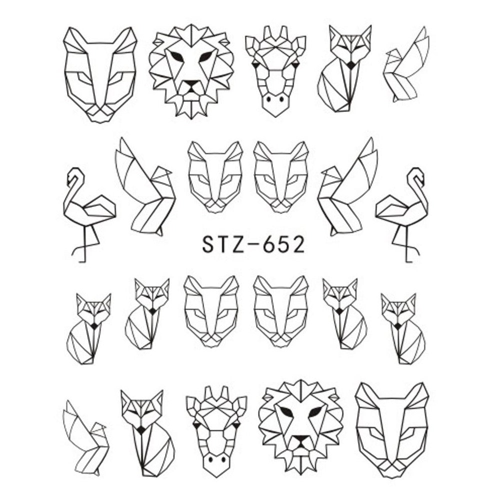 1 Sheet Water Black Animal Flamingo Fox Hollow Designs Sliders For Nail Decals Stickers - NINI SHOP