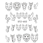 Load image into Gallery viewer, 1 Sheet Water Black Animal Flamingo Fox Hollow Designs Sliders For Nail Decals Stickers - NINI SHOP
