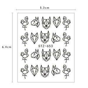 1 Sheet Water Black Animal Flamingo Fox Hollow Designs Sliders For Nail Decals Stickers - NINI SHOP