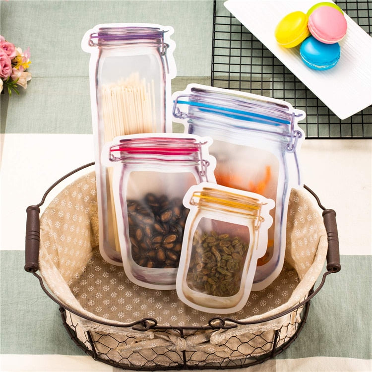 Reusable Mason Jar Zipper Grocery Candy Food Storage Bags Cookies Sealed Bag - NINI SHOP