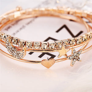 Bangle Gold Color Star Heart Moon Bead Crystal Bracelet Charm Jewelry Gift For Women - NINI SHOP