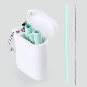 Reusable Silicone Outdoor Portable Foldable Drinking Straw With PP Carrying Case and Cleaning Brush - NINI SHOP