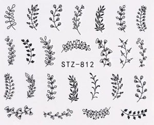 1PC Water Nail Stickers Decal Black Flowers Leaf Transfer Nail Art Decorations - NINI SHOP