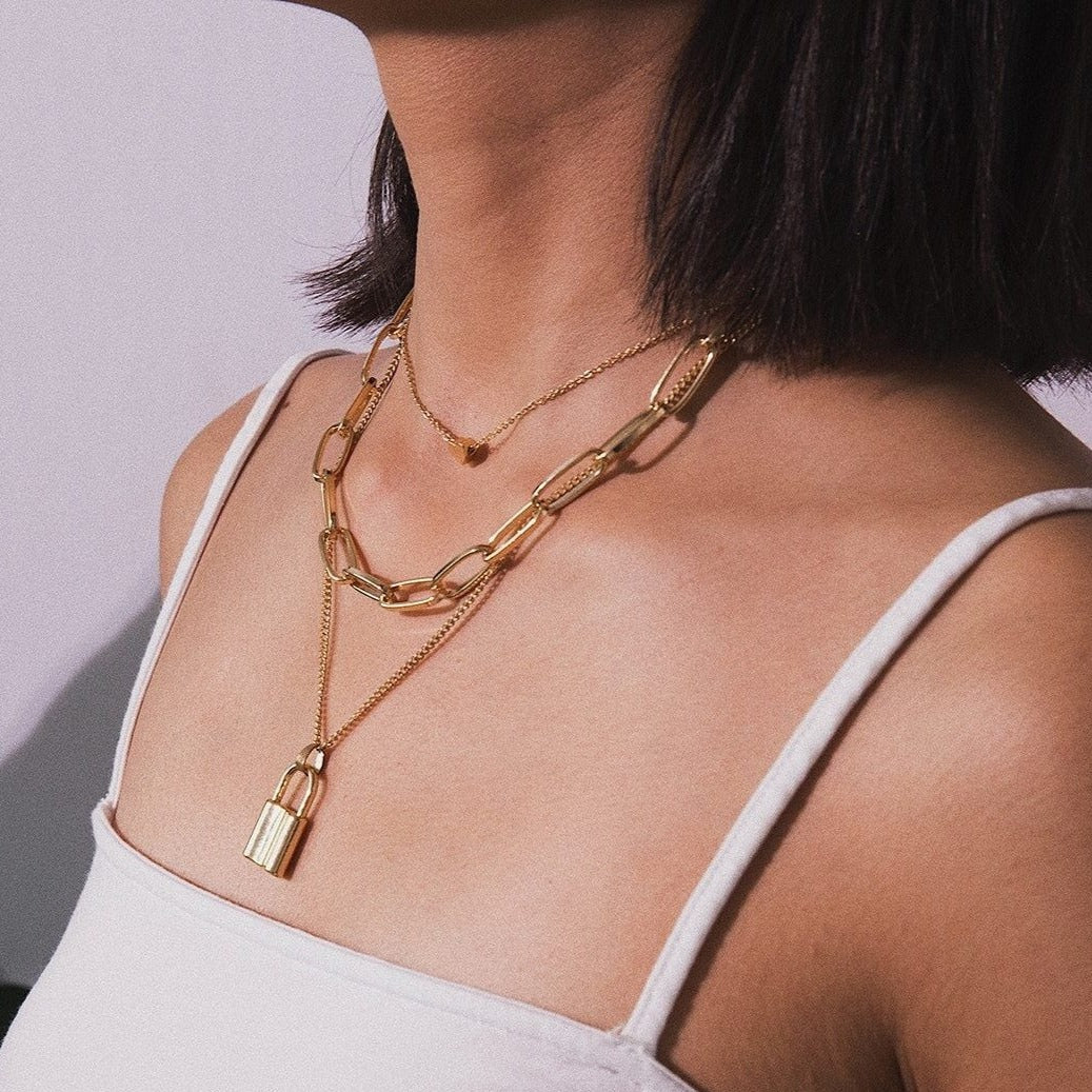 Multi-layer Lover Lock Pendant Choker Necklace Steampunk Padlock Heart Chain Necklace Jewelry Gift - NINI SHOP