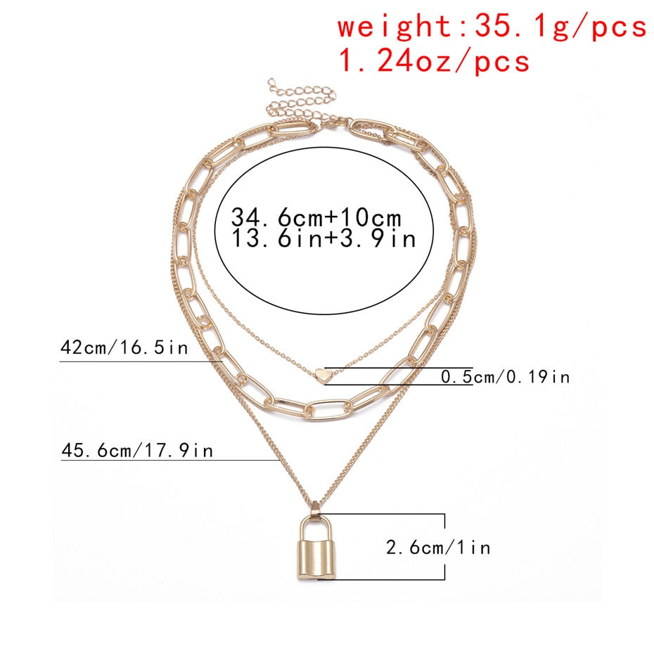 Multi-layer Lover Lock Pendant Choker Necklace Steampunk Padlock Heart Chain Necklace Jewelry Gift - NINI SHOP
