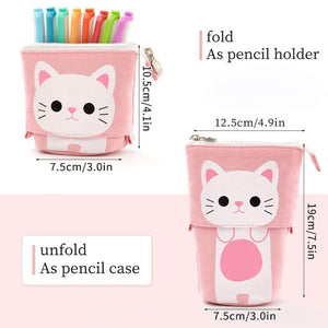 Cartoon Cute Cat Bear Sheep Canvas Foldable Standing Pencil Case Stationery - NINI SHOP