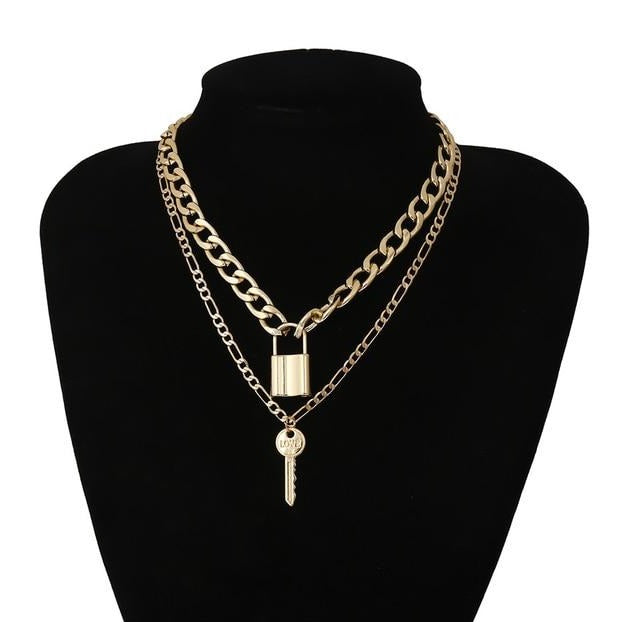 Multi-layer Lover Lock Pendant Steampunk Padlock Heart Chain Necklace Jewelry Gift - NINI SHOP