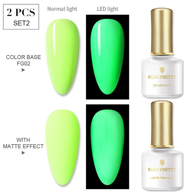 2PCS/set Neon Matte Green Yellow Colours 6ml Fluorescent Series Nail Art Gel Nail Polish - NINI SHOP