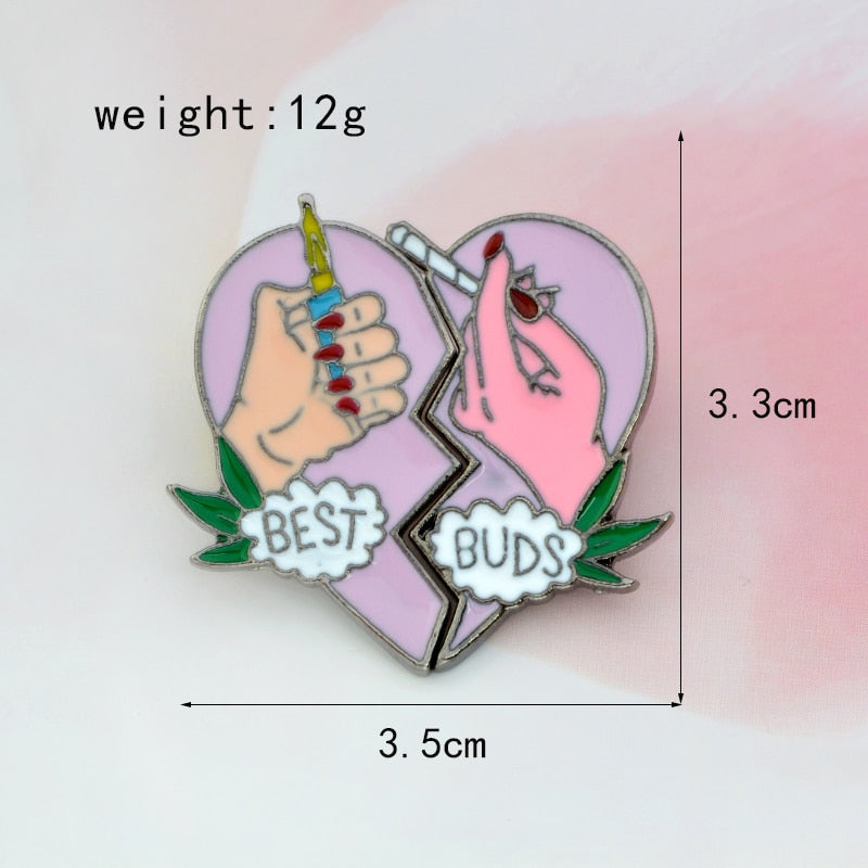 2pcs/set Broken Heart Best Buds Pink Hand Lighter Cigarette Set  Enamel Pins - NINI SHOP