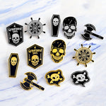 Load image into Gallery viewer, Punk Skeleton Pirate Nautical Compass Axe Skull Coffin Enamel Pin - NINI SHOP
