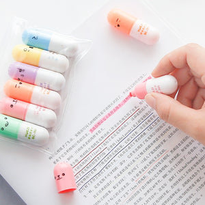 6PCS/lot Capsules Highlighter Vitamin Pill Highlight Marker Colour Pens - NINI SHOP