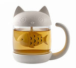 Load image into Gallery viewer, Cat Glass Tea Mug Cup with Fish Tea Infuser Strainer Filter 250ML (White) - NINI SHOP
